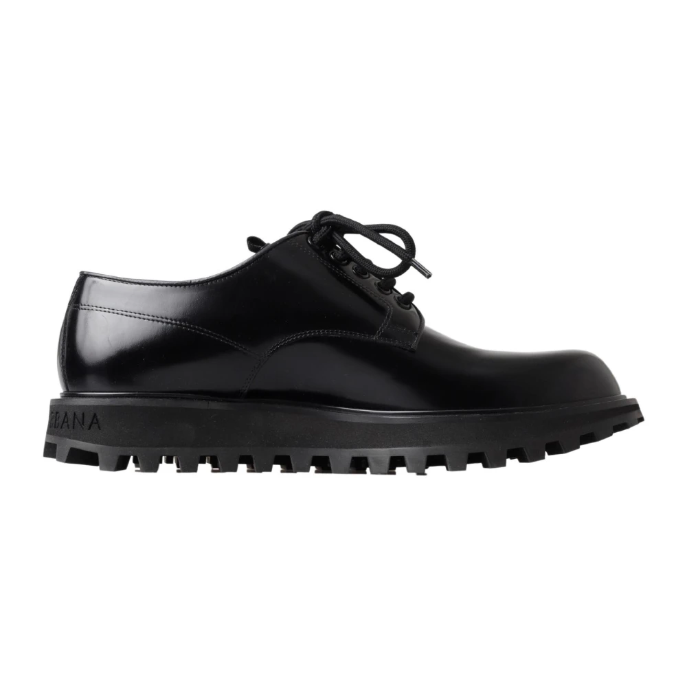 Dolce & Gabbana Zwarte Patent Leren Derby Schoenen Black Heren