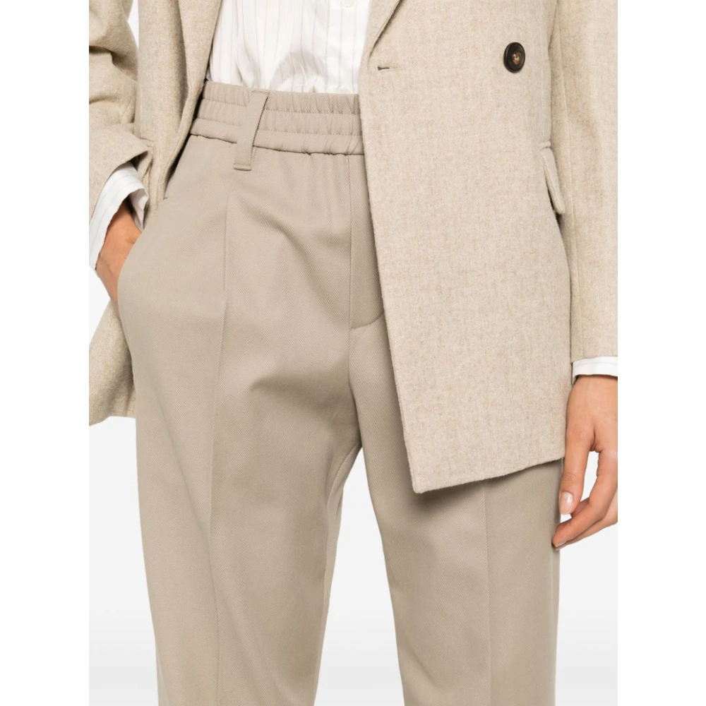 BRUNELLO CUCINELLI Beige Stretch Katoen Drill Broek Beige Dames