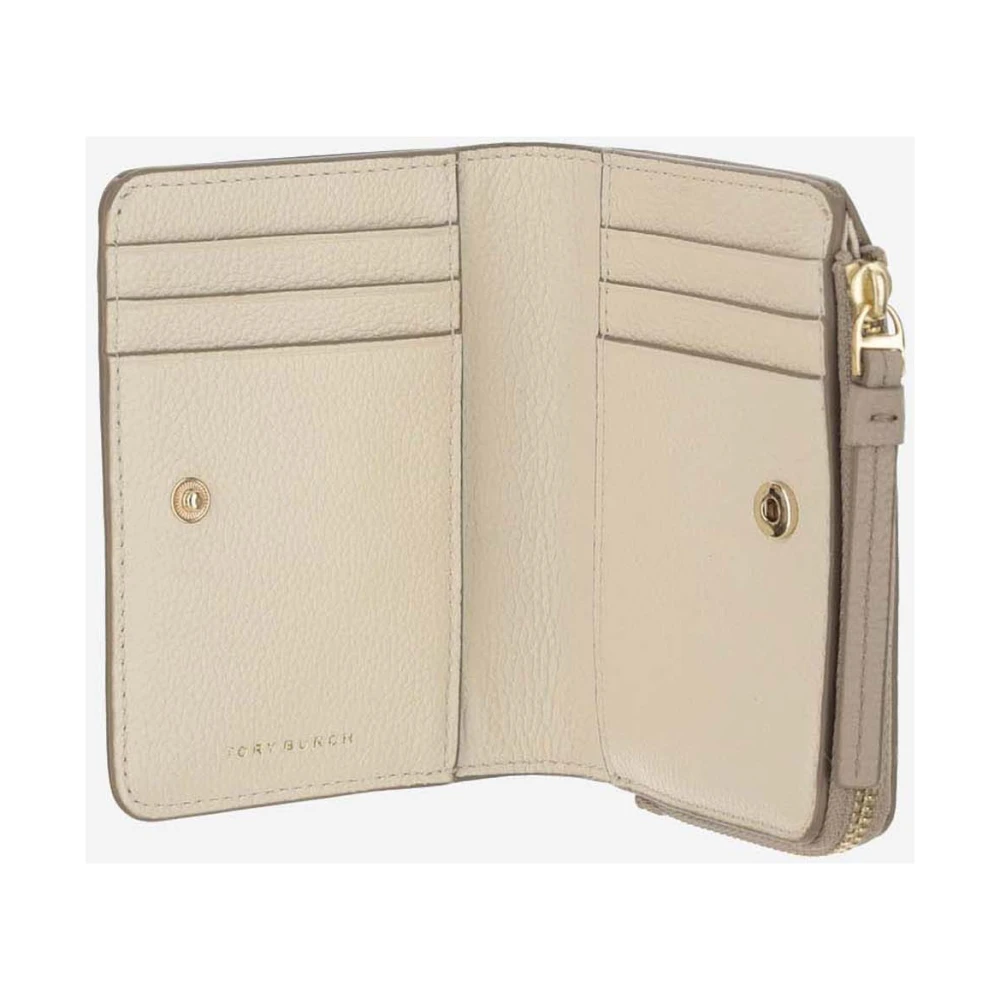 TORY BURCH Leren portemonnee met dubbele T-knop Beige Dames