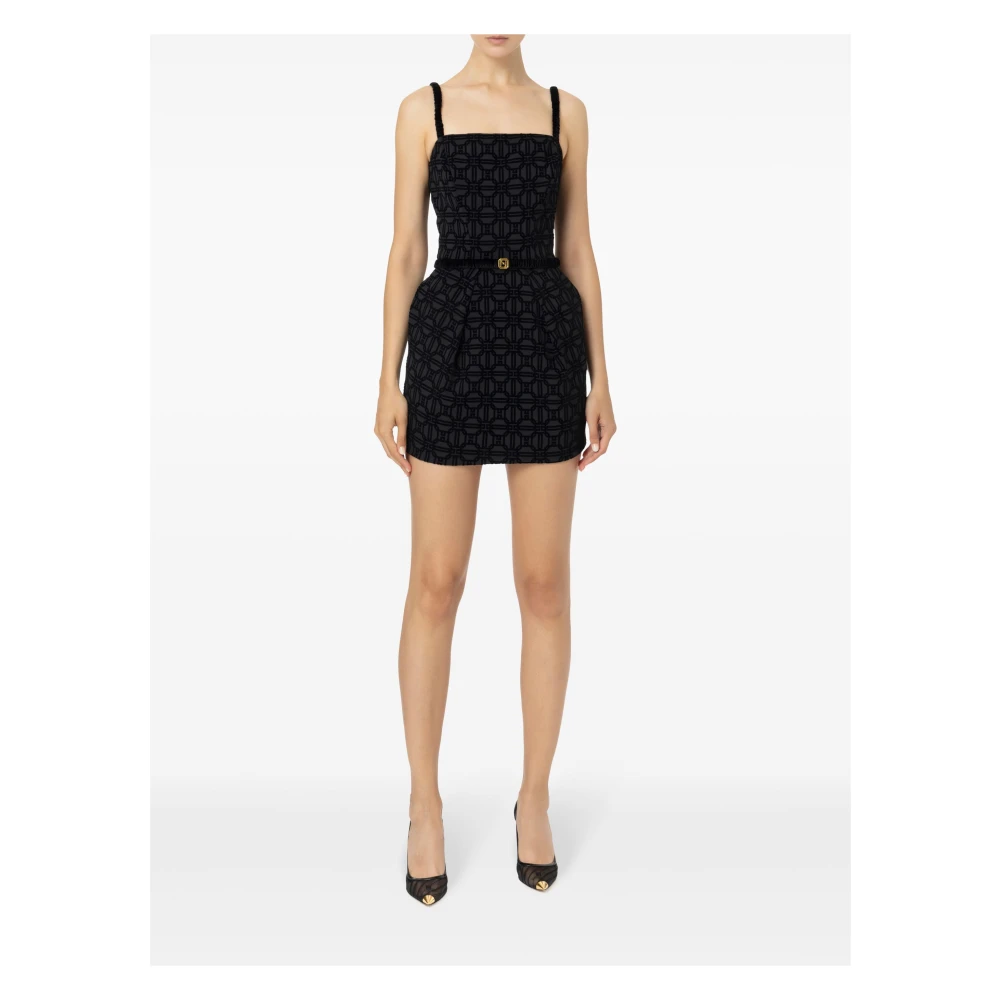 Elisabetta Franchi Jurk met Flock Print en Fluweel Details Black Dames