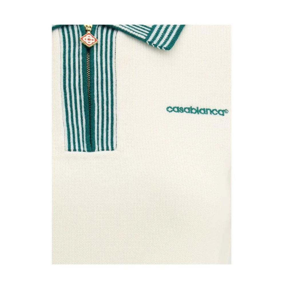 Casablanca Merino Polo Sweater met Rits Sluiting White Dames