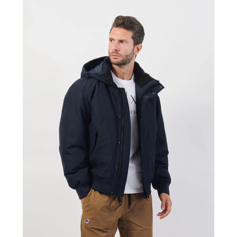 Boss Blauwe Waterdichte Parka Ottoman Stijl Blue Heren