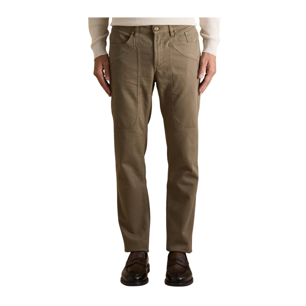 Jeckerson Men's Green Slim-Fit Trousers, W40, Cotton-Blend Zip And Button Trousers
