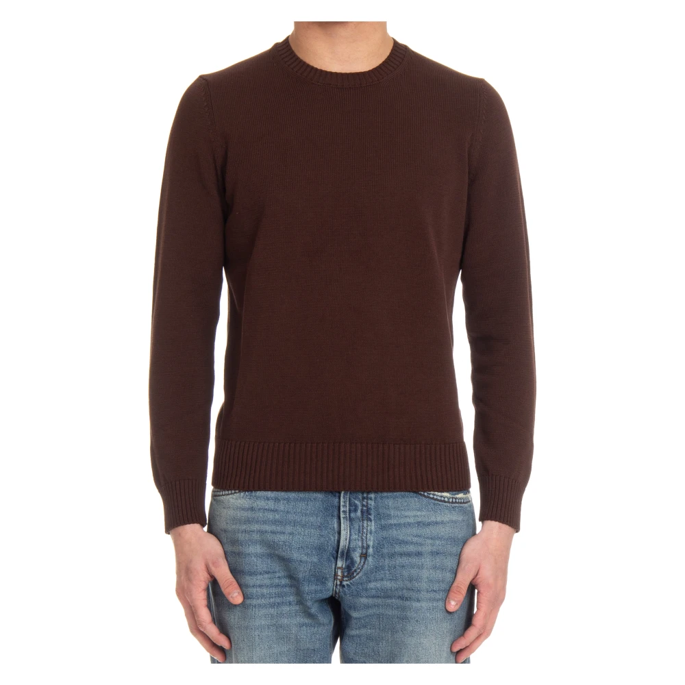Drumohr Men's Brown Round-Neck Knitwear, 2XL, Cotton Crewneck Jumper