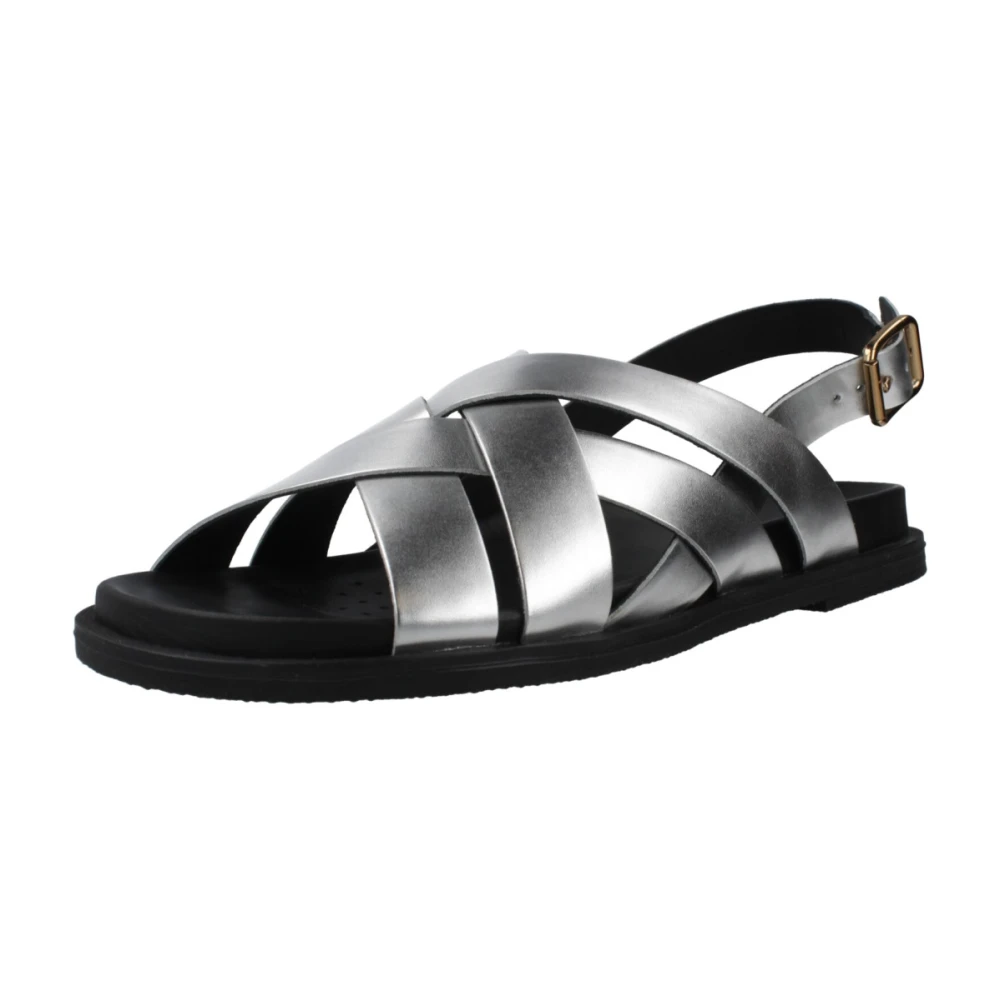 Geox Kvinno Grå Skor Dam, 41 Eu, Läder, Adelash Flat Sandal