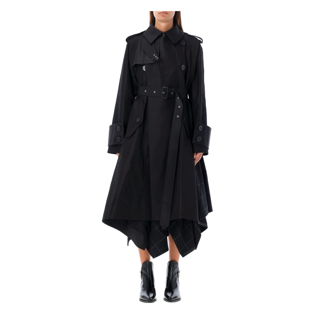 Sacai Zwarte Gepaneelde Trenchcoat Buitenkleding Black Dames