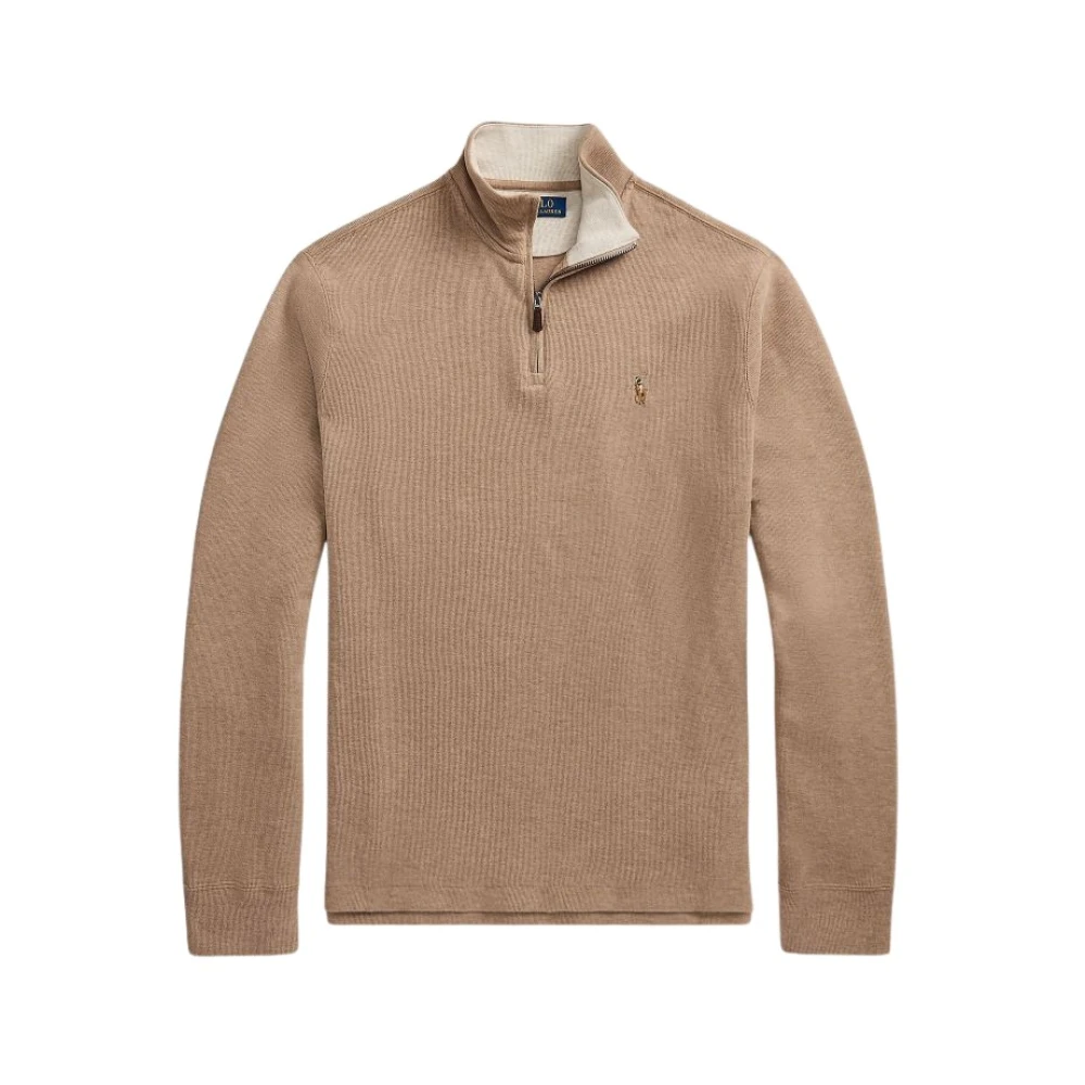 Polo Ralph Lauren Mjuk stickad tröja med dragkedja, ribbad struktur Brown, Herr