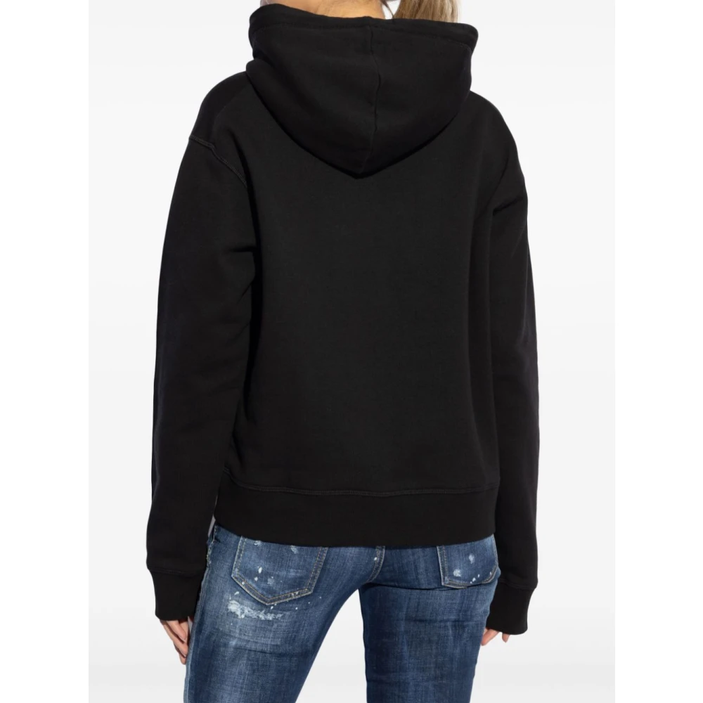 Dsquared2 Zwarte Katoenen Hart Patch Hoodie Black Dames
