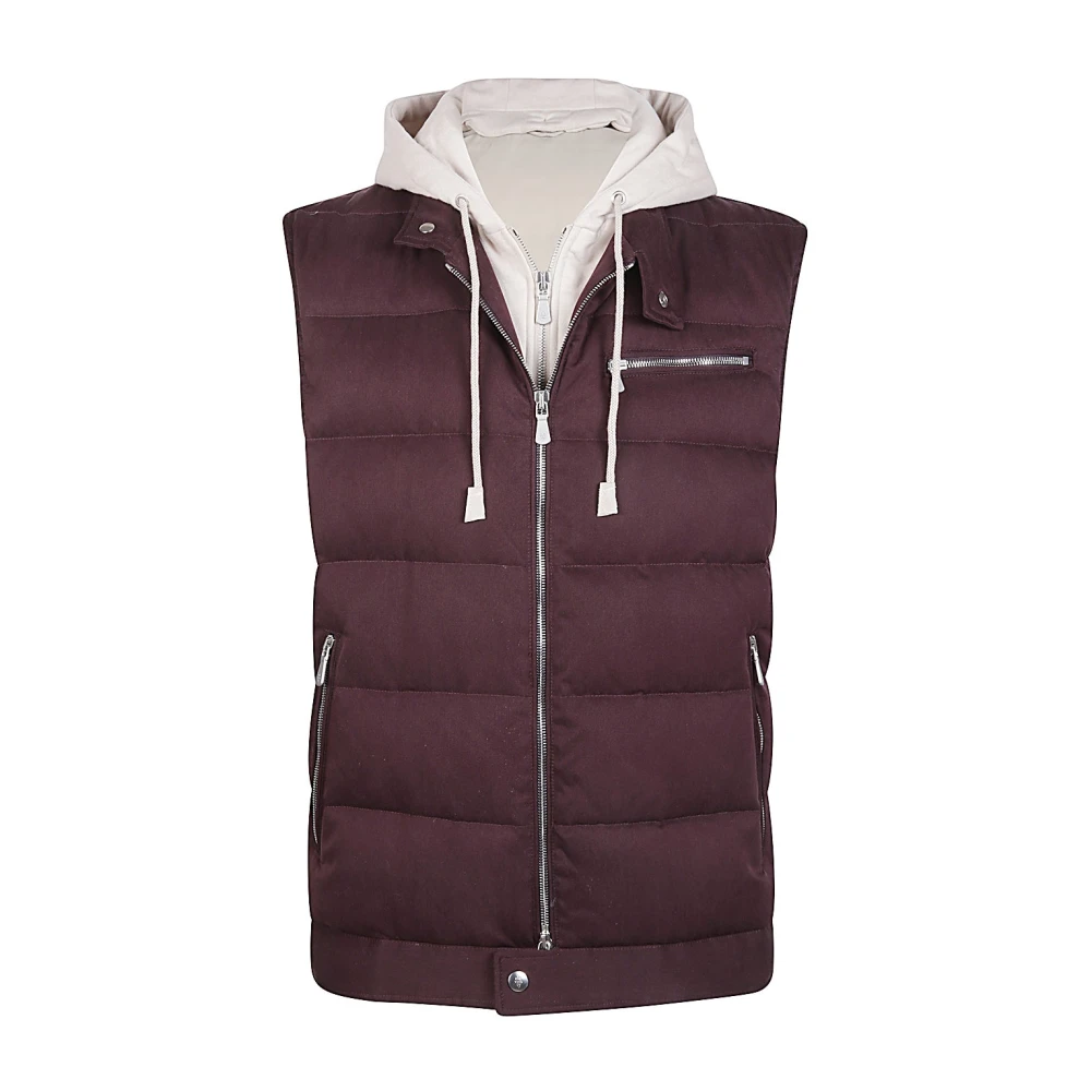 Eleventy Zijden Kasjmier Hooded Vest Purple Heren