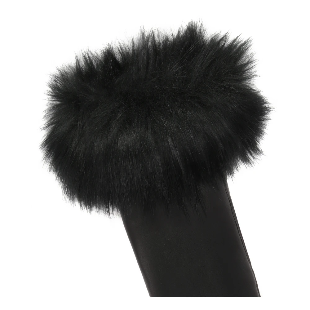 Kazar Elegante leren dameshandschoenen afgewerkt met synthetische bont Black Dames