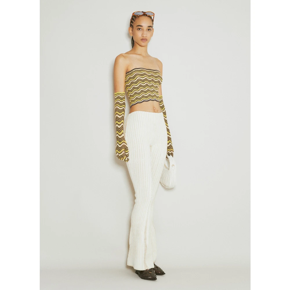 Isa Boulder Wijduitlopende Gebreide Broek met Vetersluiting White Dames