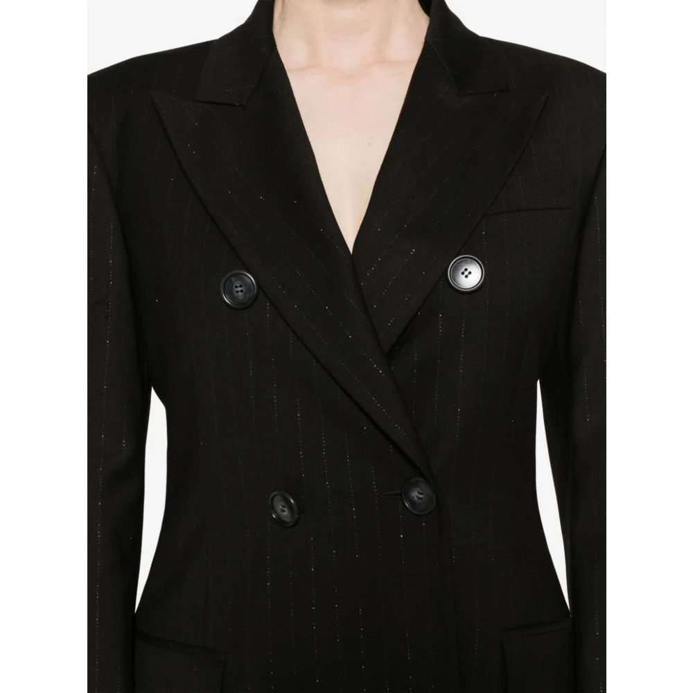 Andamane Zwart Gestreepte Blazer Dubbel-Breasted Jas Black Dames