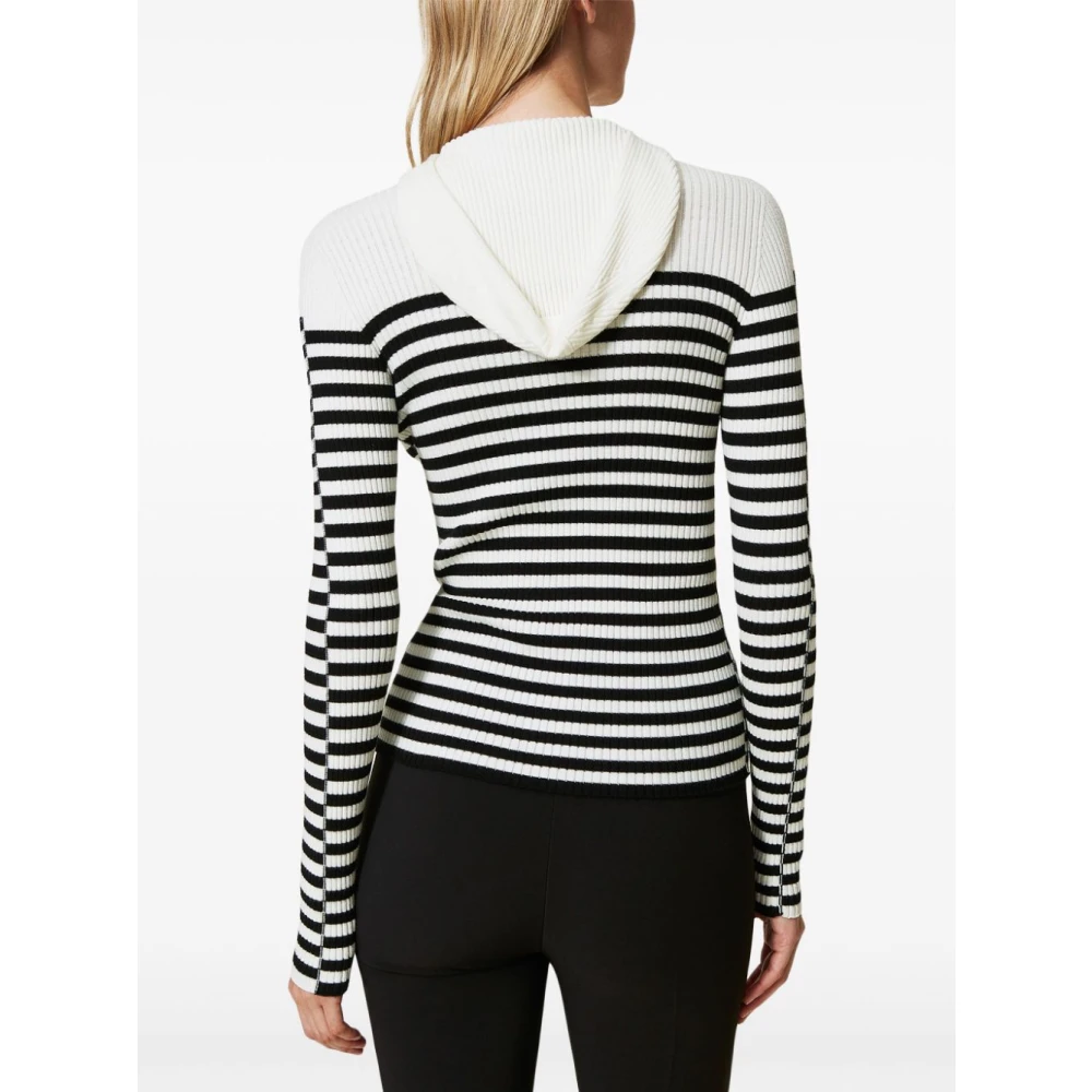 Twinset Gestreepte gebreide hoodies White Dames