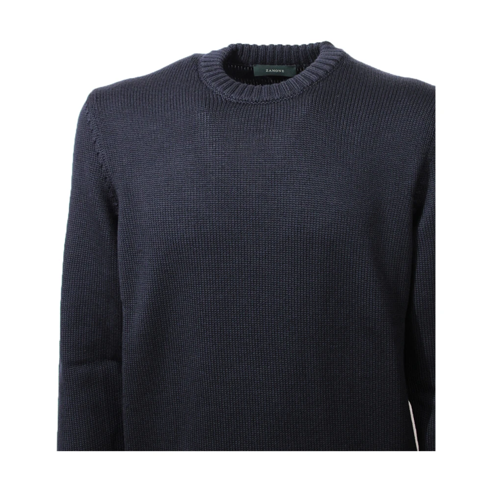 Zanone Blauwe Wol Crew-Neck Sweater Blue Heren