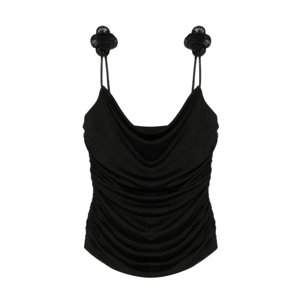David Koma Black Sleeveless Tops, Female, M, Floral-Applique Gathered Top