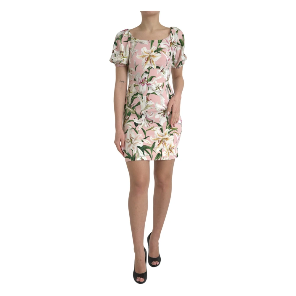 Dolce & Gabbana Women's Multicolor Pink Lily Print Sheath Dress - Short Dresses - S - Dresses
