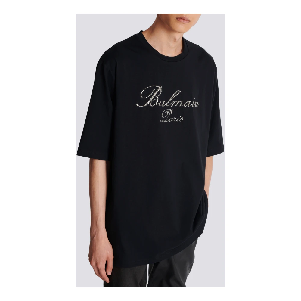 Balmain Signature T-shirt met borduursel Black Heren