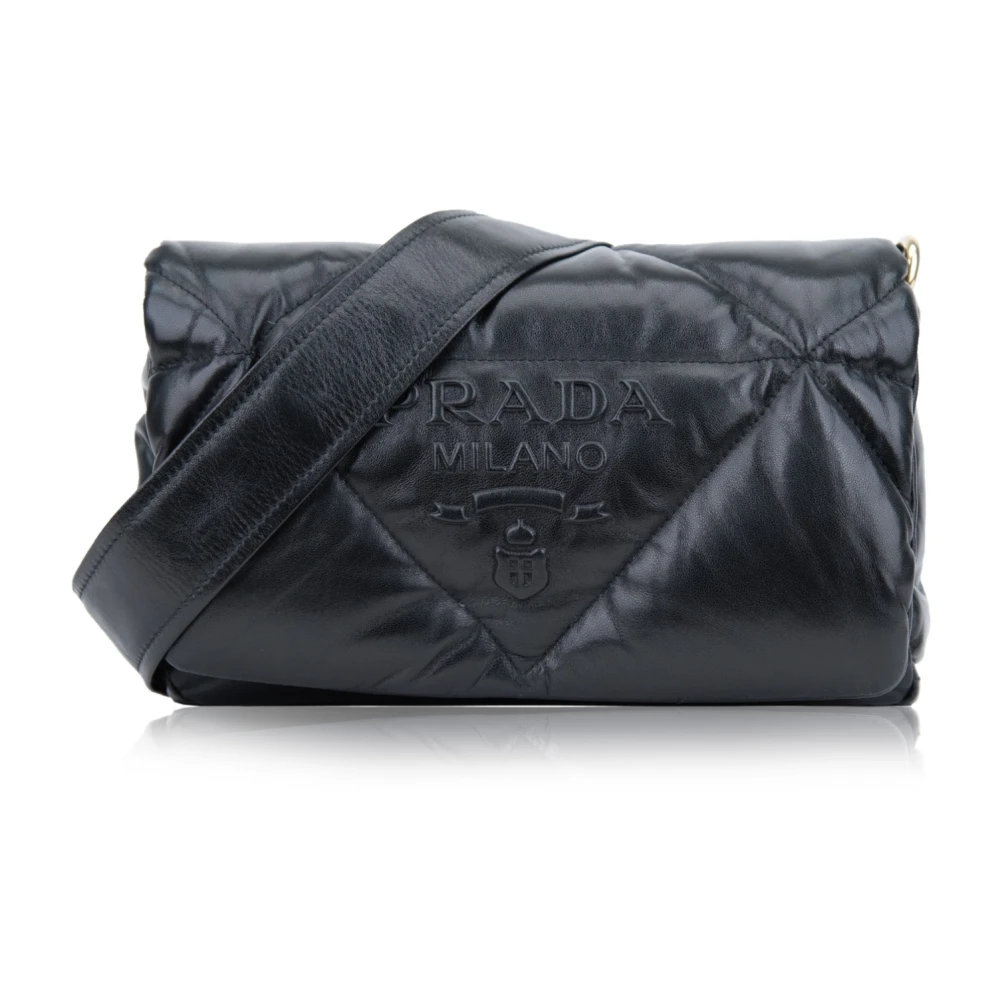 Prada Women's Black Cross Body Bags, One Size, Quilted Leather Shoulder Bag With Magnetic Closure