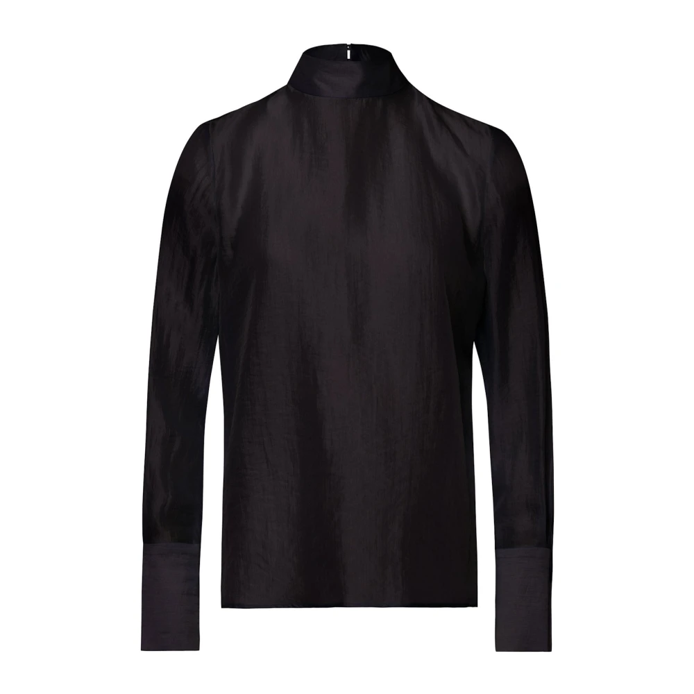 IVY OAK Genomskinlig Organza Blus med Ståkrage Black, Dam