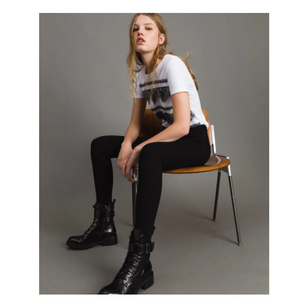 Twinset Geribbelde Leggings met Zijrits Black Dames