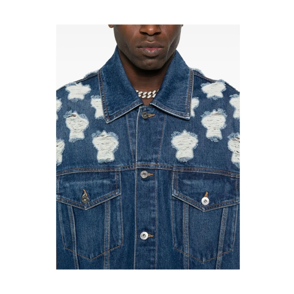 Off White Denim Mouwloos Vest met Contraststiksels Blue Heren