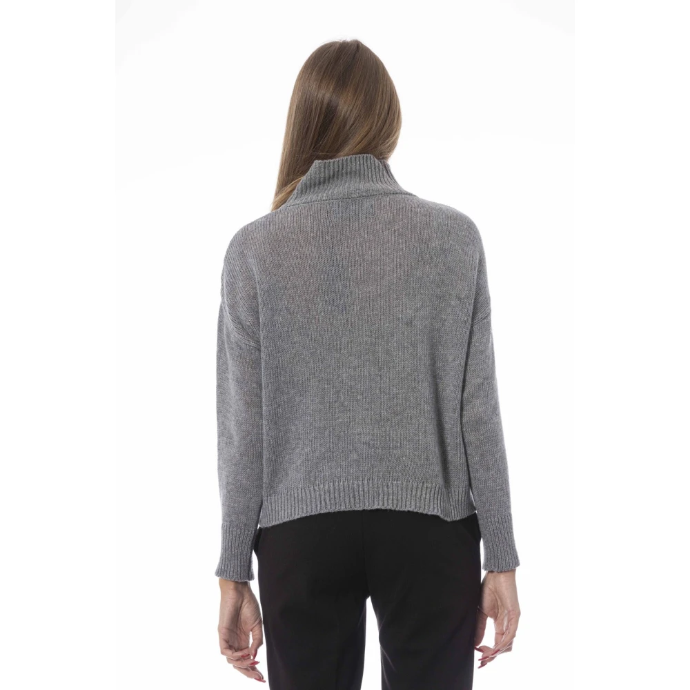 Baldinini Volcano Neck Long Sleeve Sweater Gray Dames