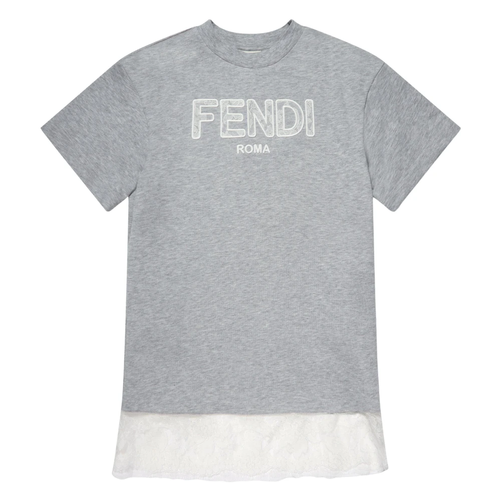 Fendi Girls Gray Jersey Logo Dress - Dresses - 12 Y - Kids