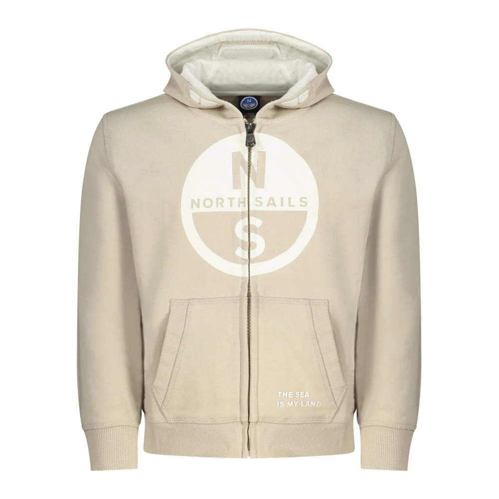 North Sails Full-Zip Hoodie With Maxi Logo - Unisex - Kids Sweatshirts - Beige - 14 Y - Kids