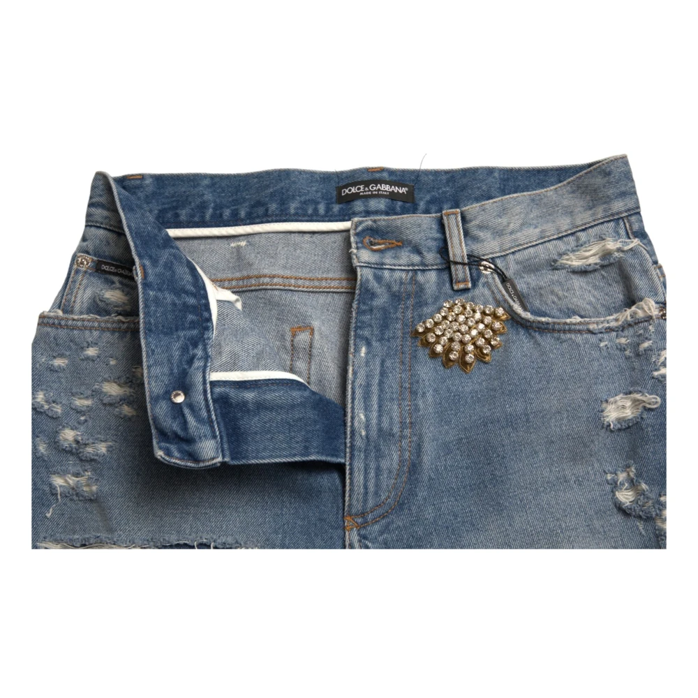 Dolce & Gabbana Hoge taille versierde Bermuda denim shorts Blue Dames