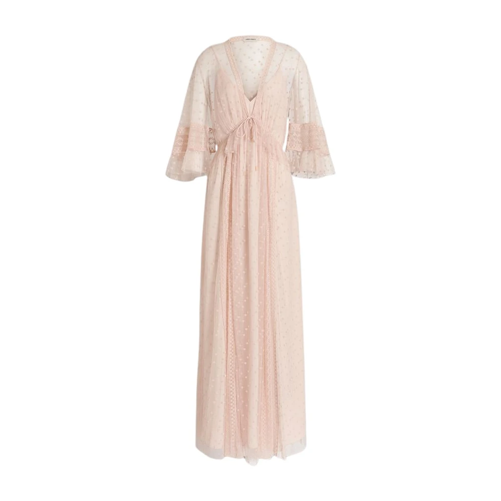 Alberta Ferretti Pink Long Plumetis Tulle Dress With Lace Details - Female - Gowns - S - Dresses