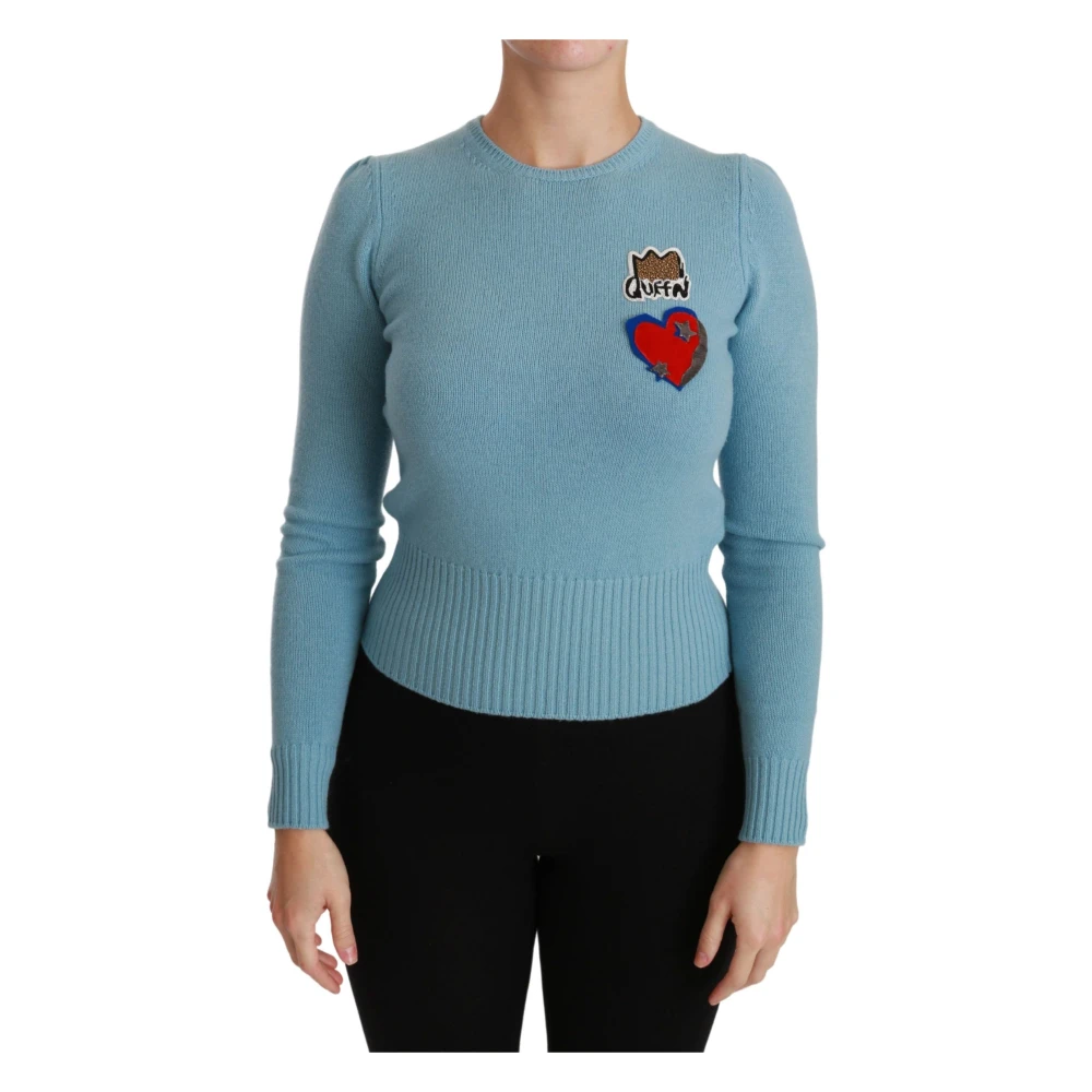 Dolce & Gabbana Women's Blue Round-Neck Knitwear,, Wool Queen Heart Pullover Jumper 3XS