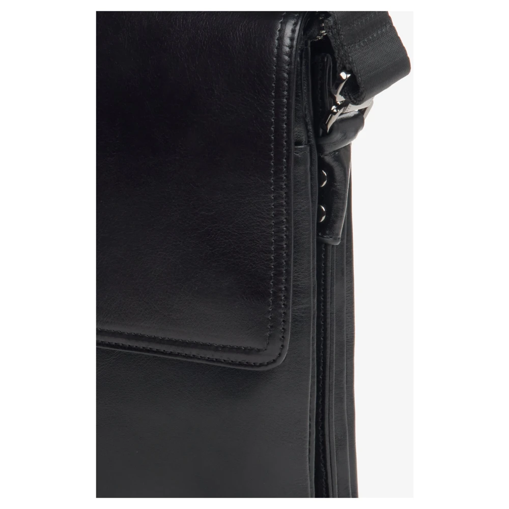 Estro Heren Kleine Zwarte Messenger Schouder Tas gemaakt van Echt Leer Er00114152 Black Heren