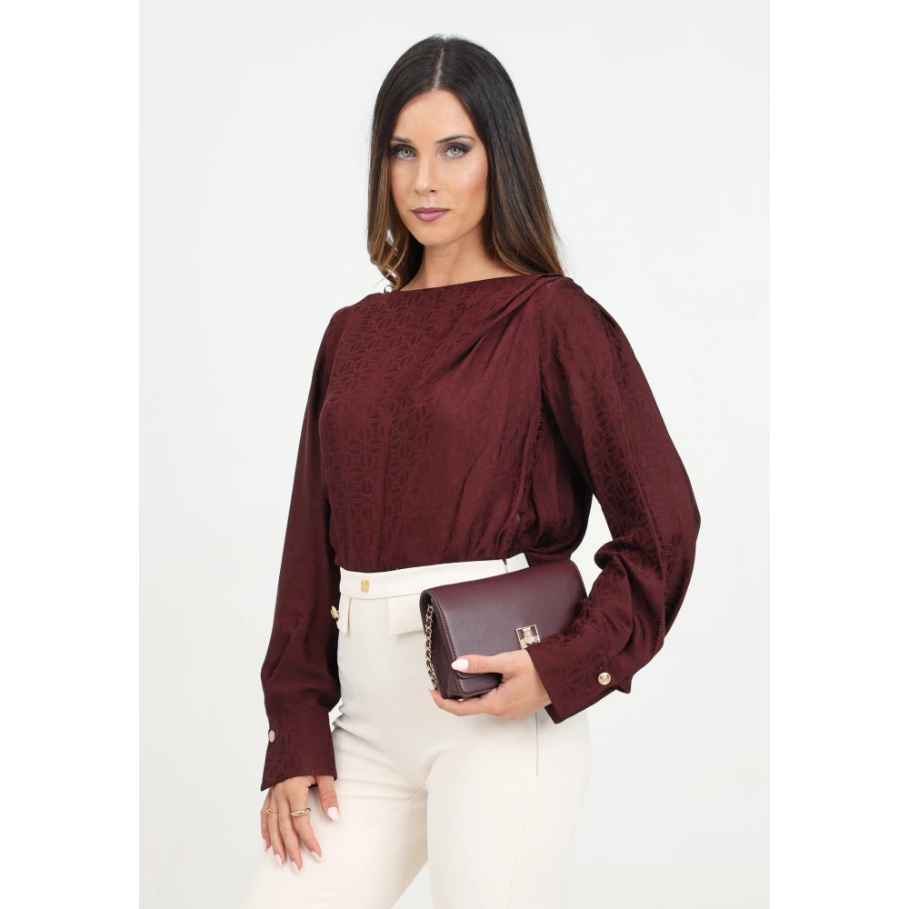 Elisabetta Franchi Bordeaux Lange Mouw Jacquard Satijnen Body Red Dames