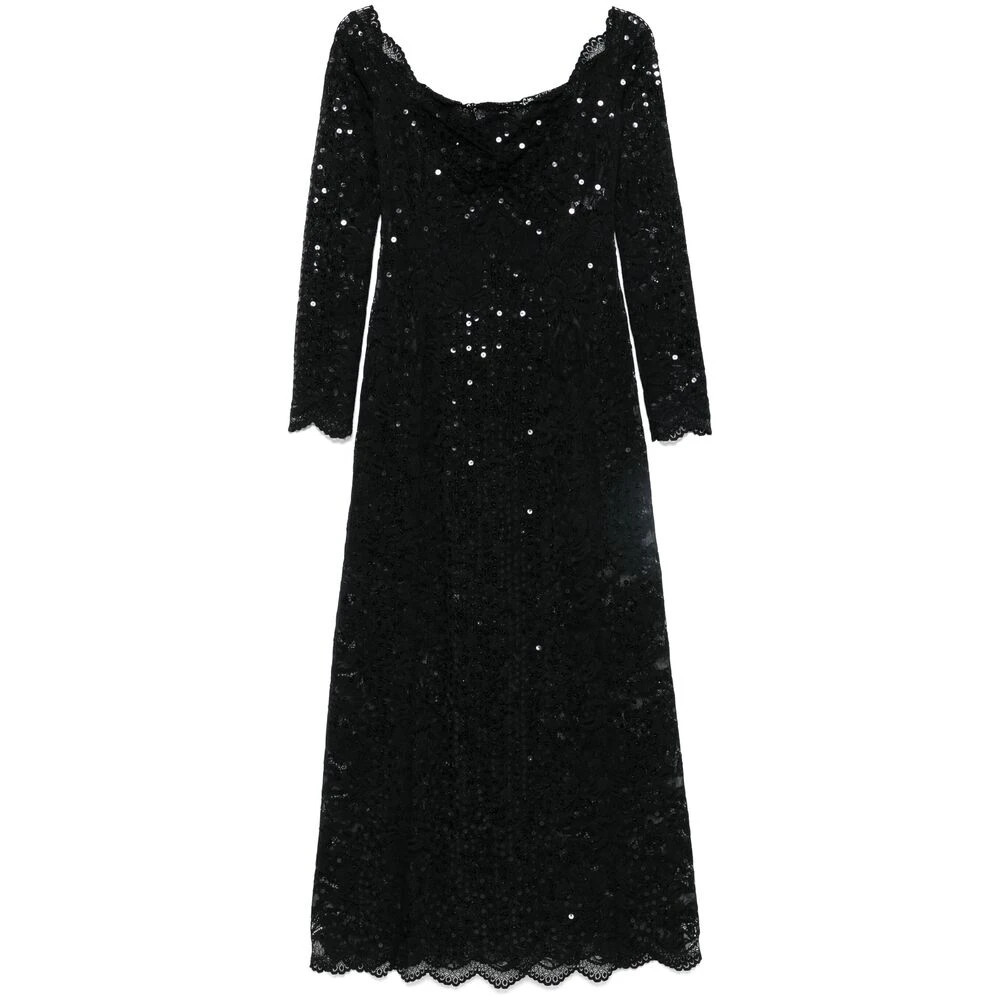 Paco Rabanne Zwarte Kant Paillet Off-Shoulder Jurk Black Dames