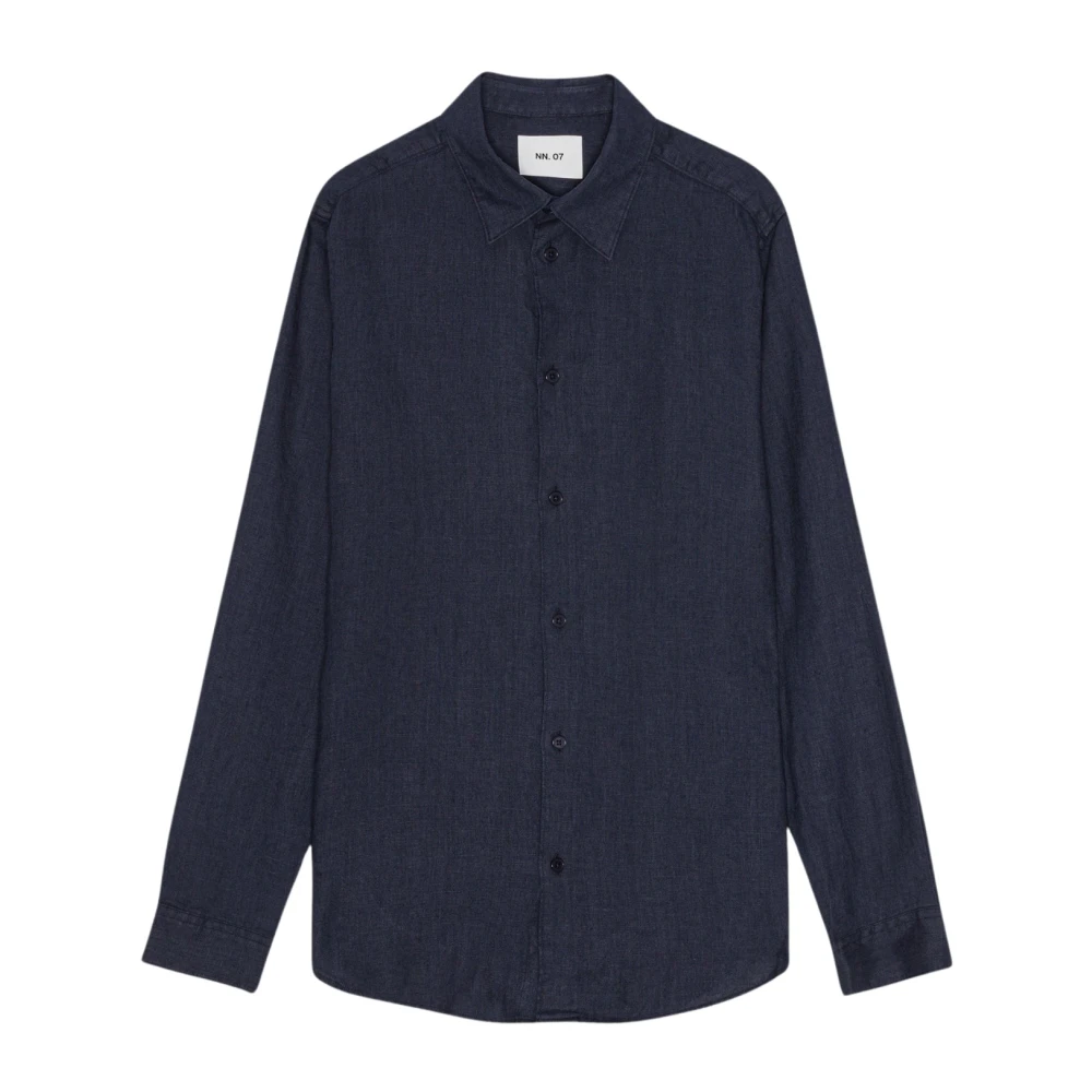 Nn07 Premium Linnen Navy Blue Overhemd Blue Heren