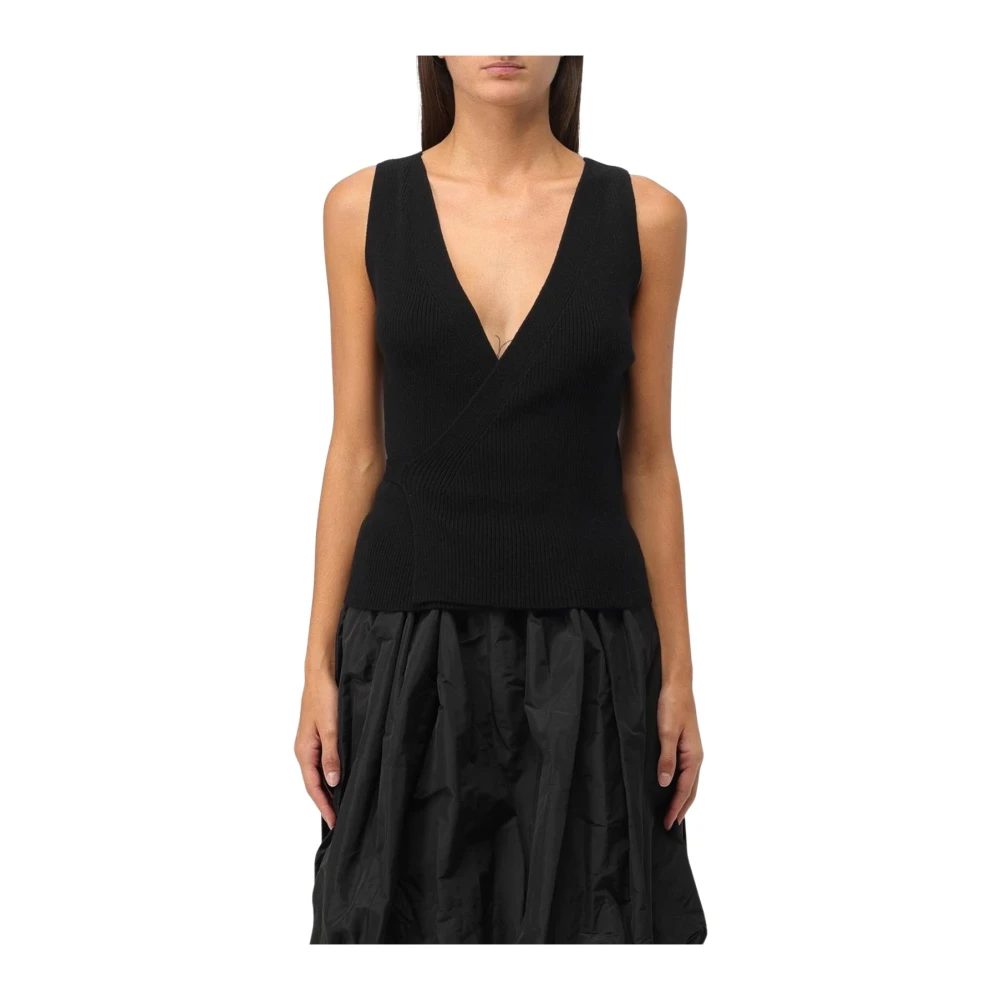 Patou Women's Black Sleeveless Tops,, Sleek Wrap Top Sleeveless Medium