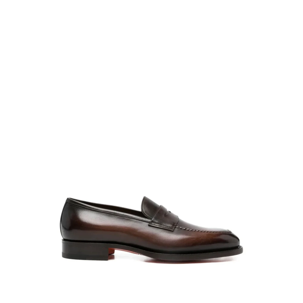 Santoni Brown T50 Penny Loafers - Male - Loafers - 6 Uk - Shoes