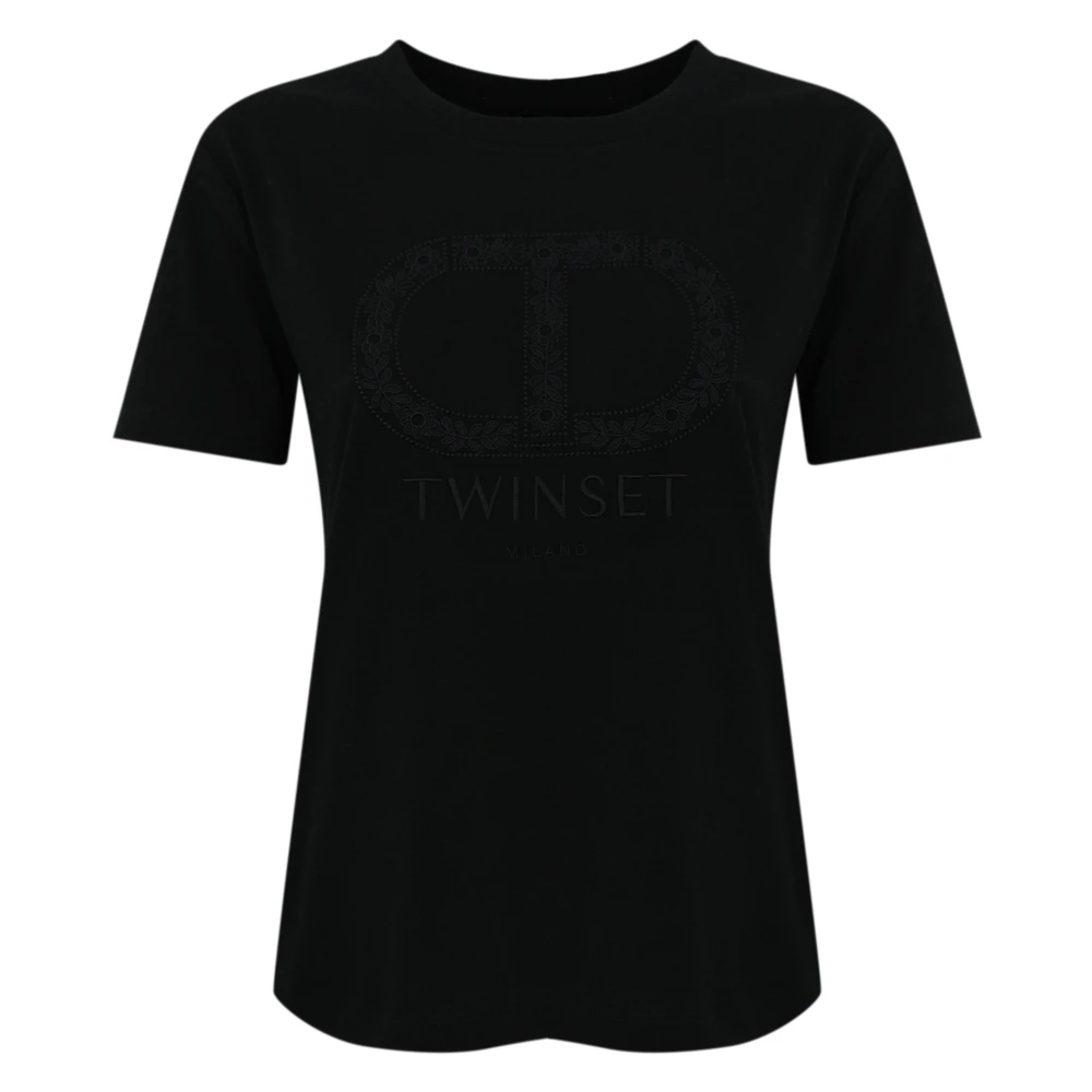 Twinset Zwart Katoenen T-shirt Polo Geborduurd Logo Black Dames