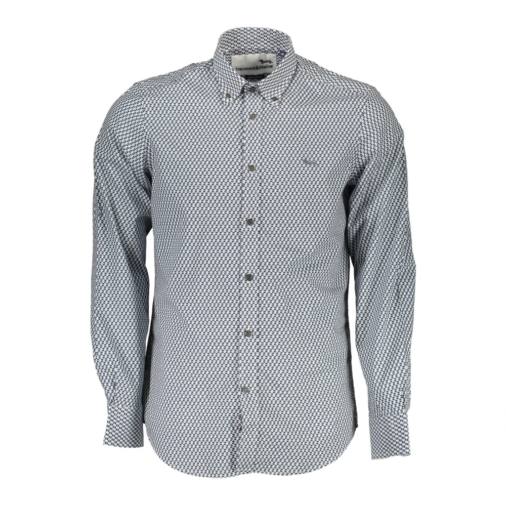 Harmont & Blaine Blue Casual Shirts, Male, L, Cotton Shirt With Button Down Collar