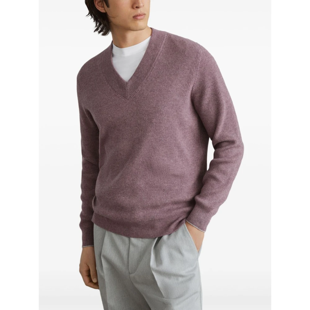 BRUNELLO CUCINELLI Rode Kasjmier V-Hals Trui Red Heren