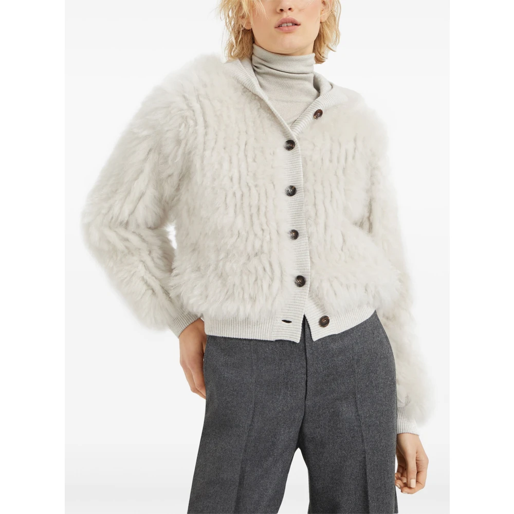 BRUNELLO CUCINELLI Grijze Cashmere Hoodie Vest White Dames