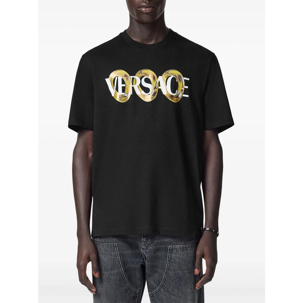 Versace Zwart Logo Ketting Print T-shirts Polos Black Heren