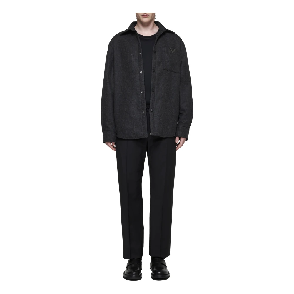 Valentino Houtskool Grijs Wol Overhemd Black Heren