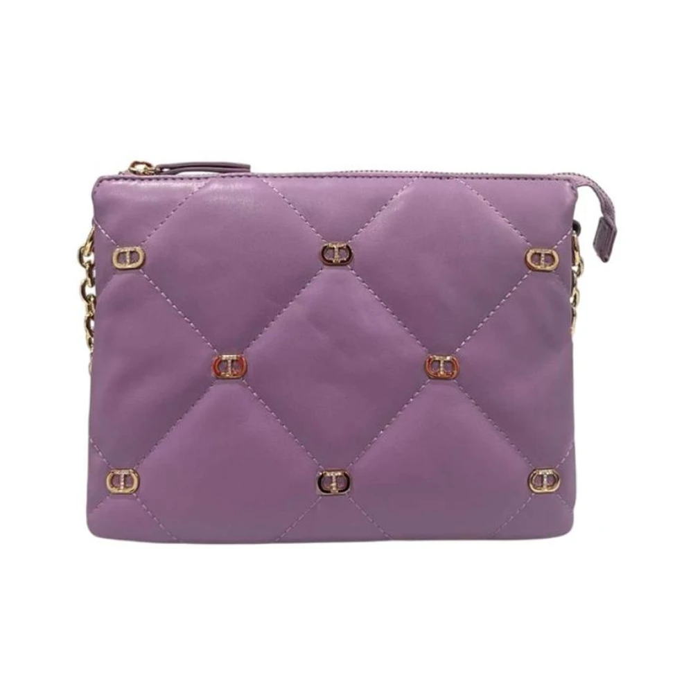 Twinset Women's Purple Quilted Leather Shoulder Bag With Chain Strap