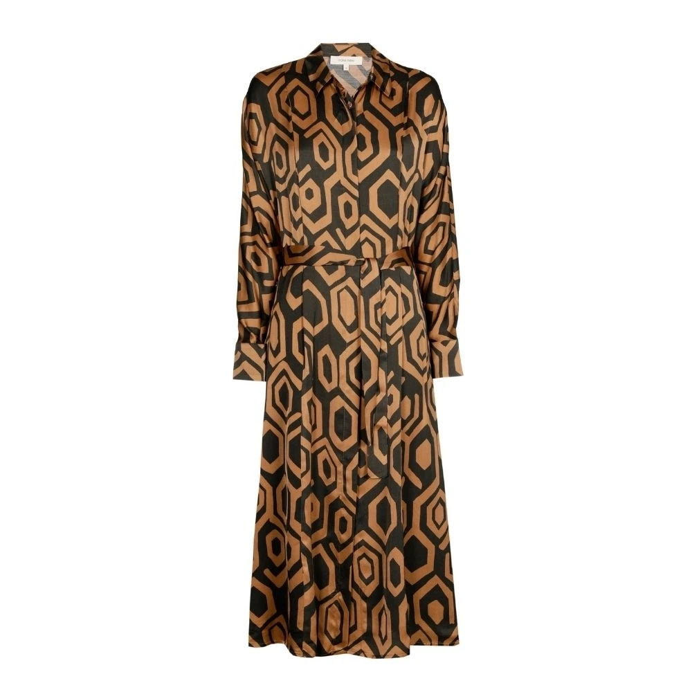 Marie Méro Satijn-Look Jurk met Lange Mouwen Brown Dames