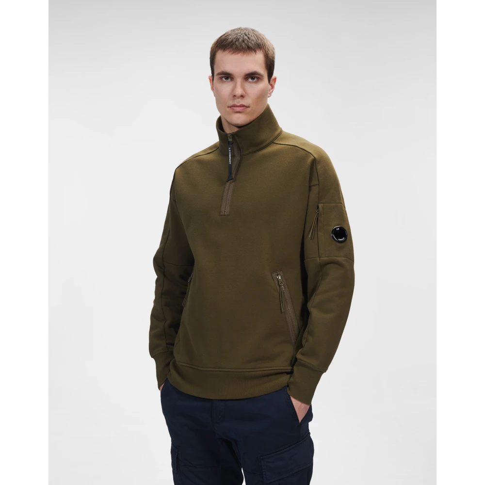 C.P. Company Diagonaal Verhoogd Fleece Opstaande Kraag Sweatshirt Green Heren