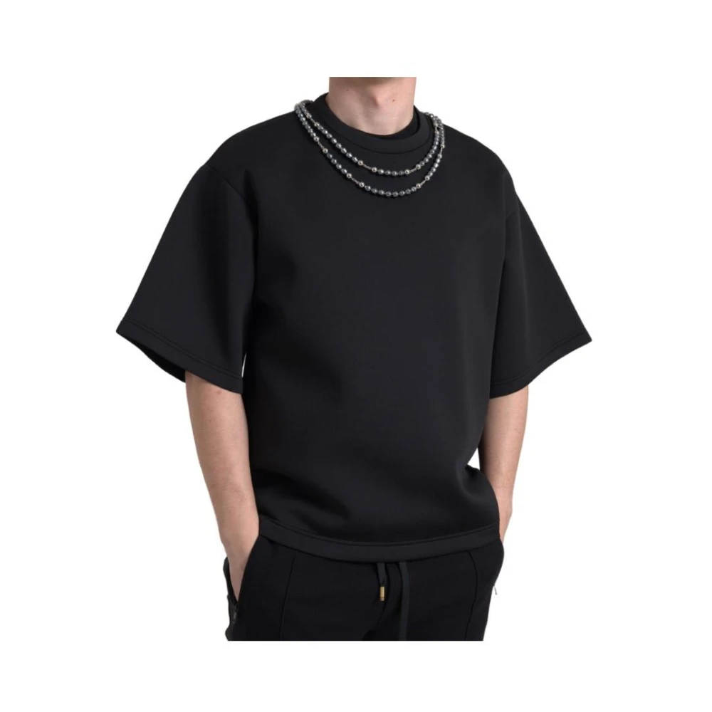 Dolce & Gabbana Zwarte Ketting Versierde T-shirt Black Heren