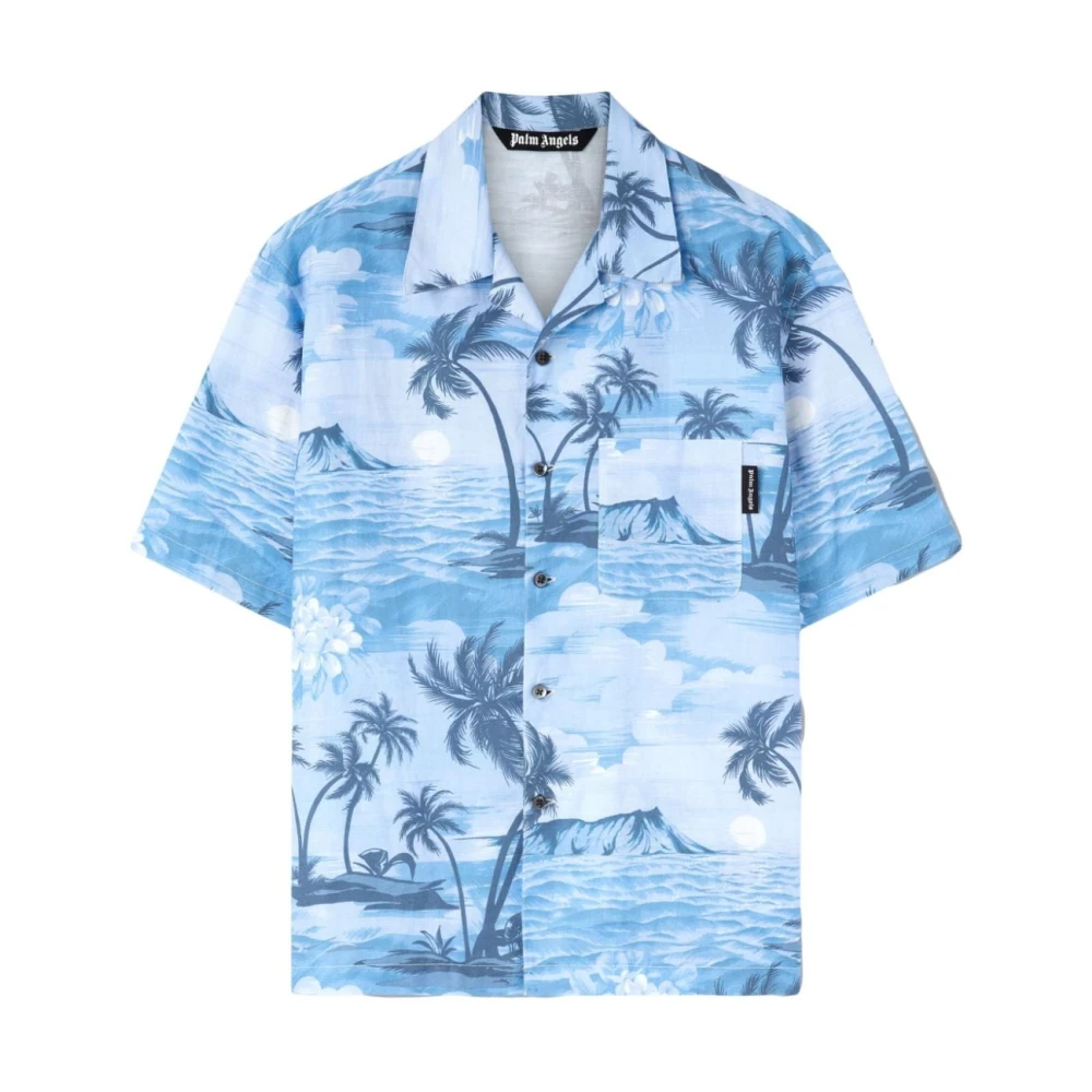 Palm Angels Short Sleeve Shirts Blue Heren