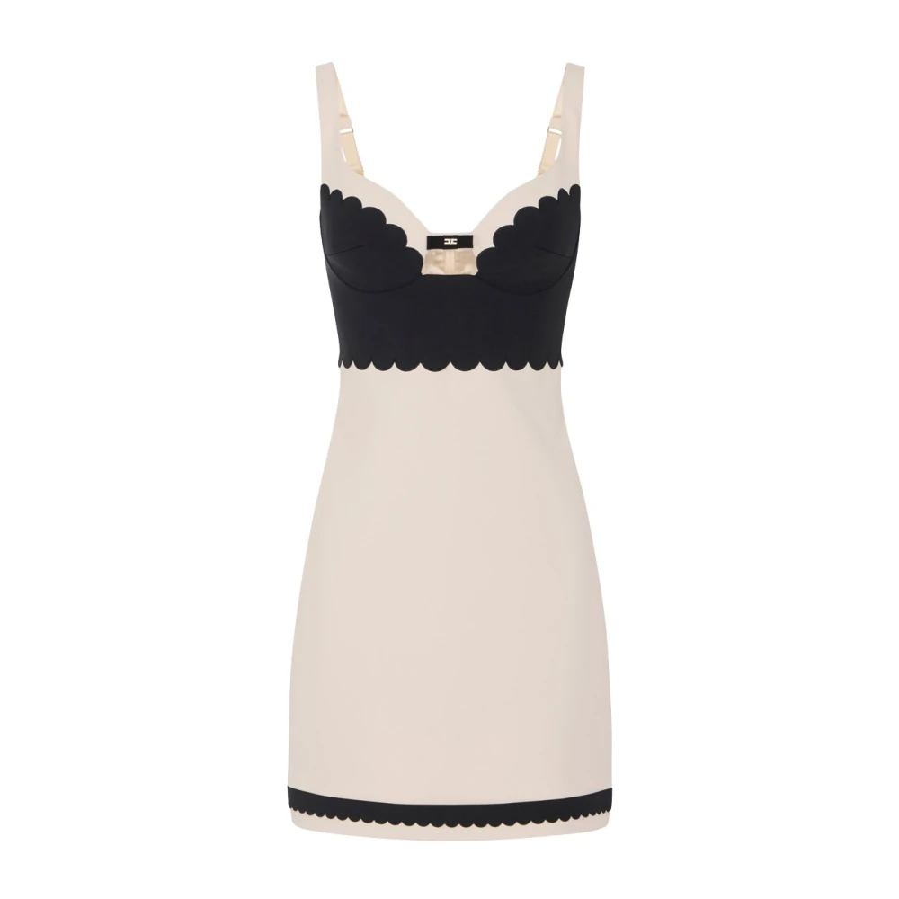 Elisabetta Franchi White Short Dresses, Female, Xs, Dress In Double Layer Stretch Crêpe Fabric With Embroidered Scallop