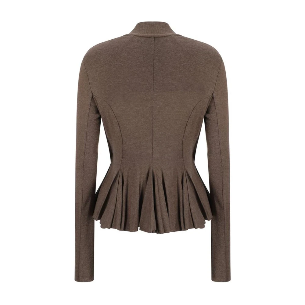 Rick Owens V-hals Jas met Ruffle Zoom Brown Dames